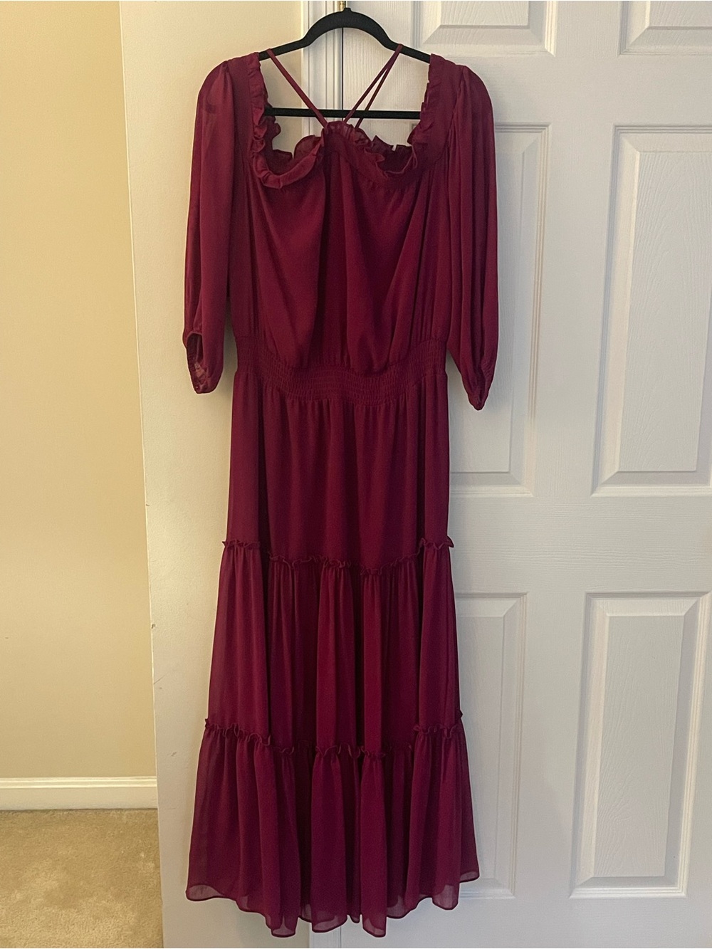STATE Burgundy Ruffled Tiered Maxi Dress